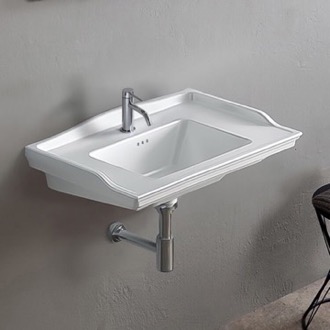 Bathroom Sink Rectangular White Ceramic Wall Mounted Bathroom Sink CeraStyle 036100-U
